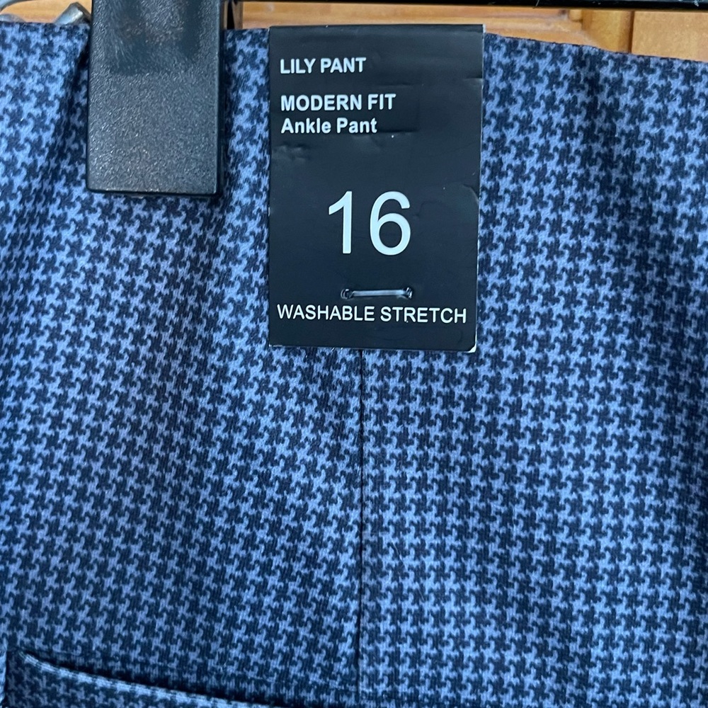 Amanda & Chelsea NWT Blue Houndstooth Lily Pant Sz 16